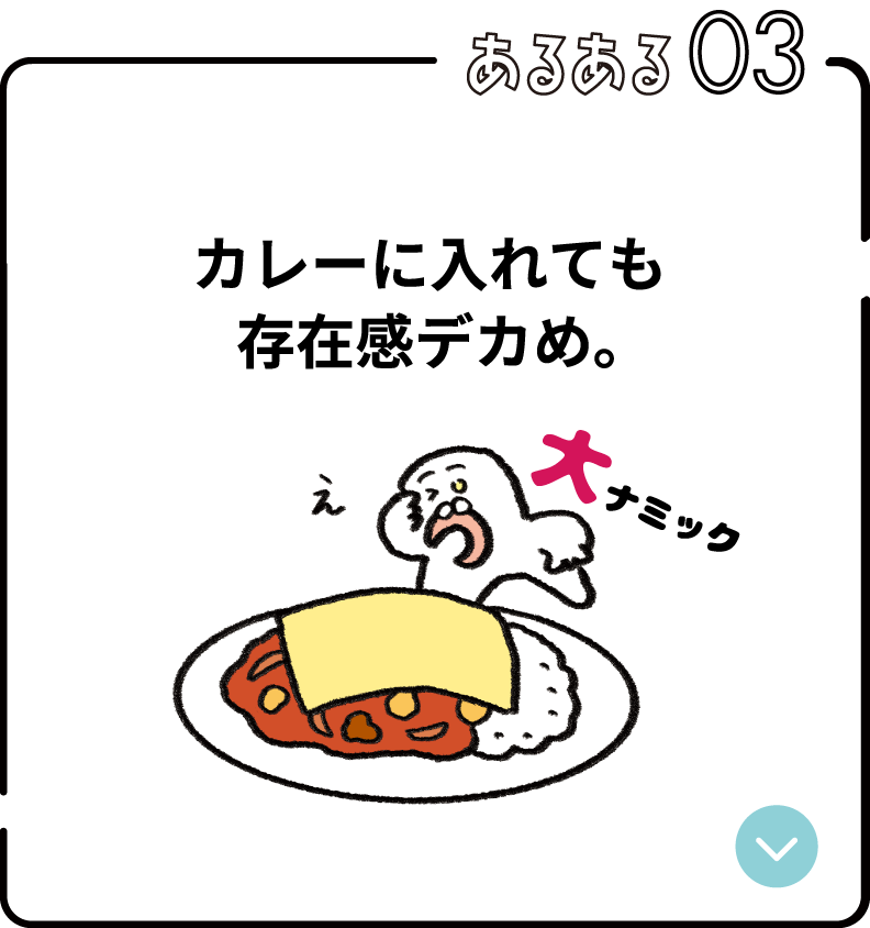 あるある03:カレーに入れても存在感デカめ。